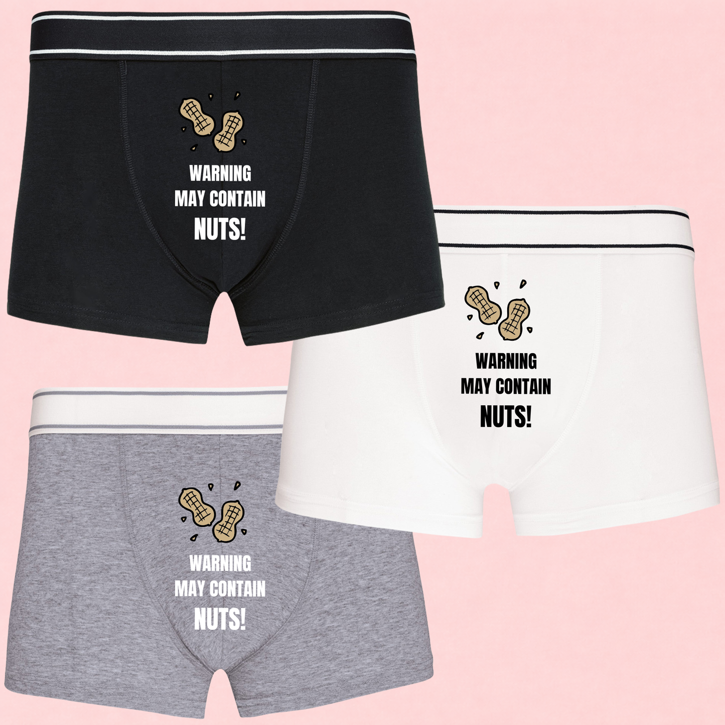 Funny “May Contain Nuts” Men’s Boxer Shorts – Cheeky Gift for Him