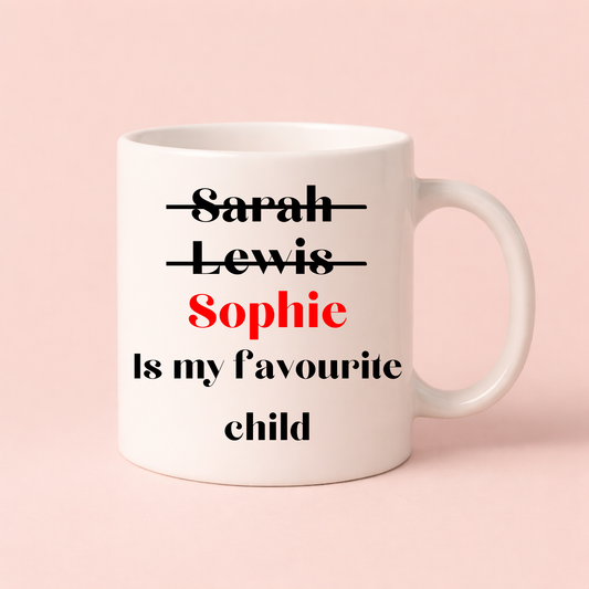 Personalised Favourite Child Mug – Funny Custom Name Gift for Mum or Dad
